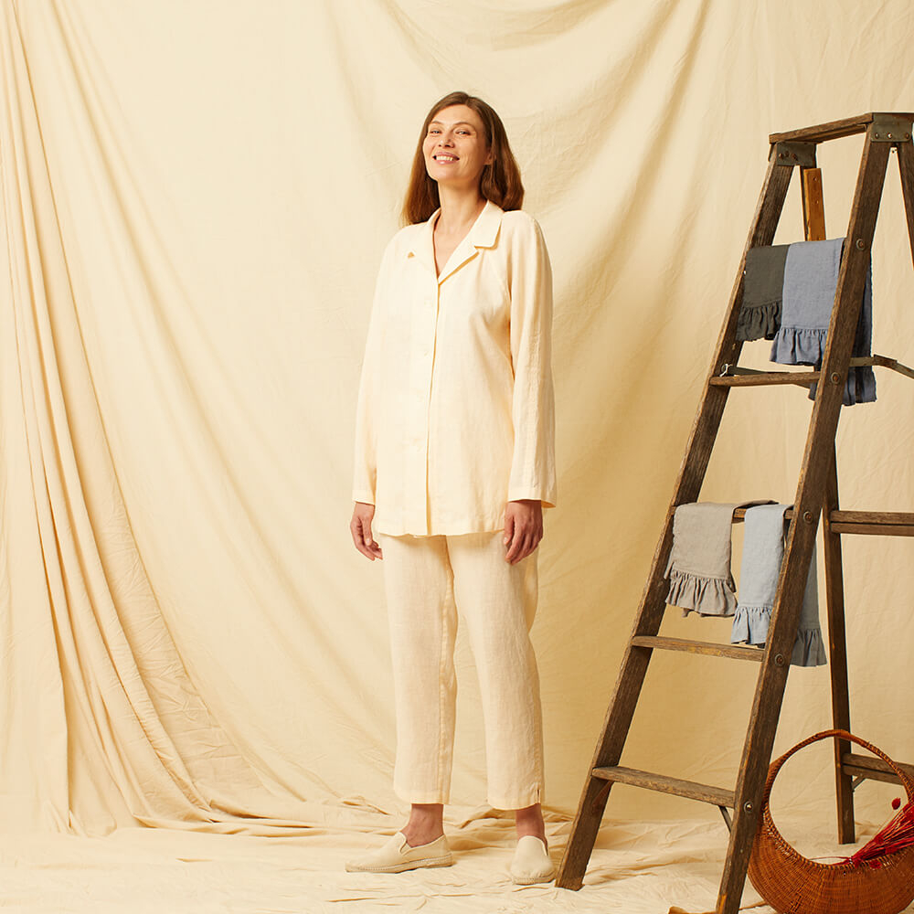 Capucine — Linen Bathrobe, Pajama Top and Pajama Pants, Type - Premium Paper, Single Size - 10 to 16