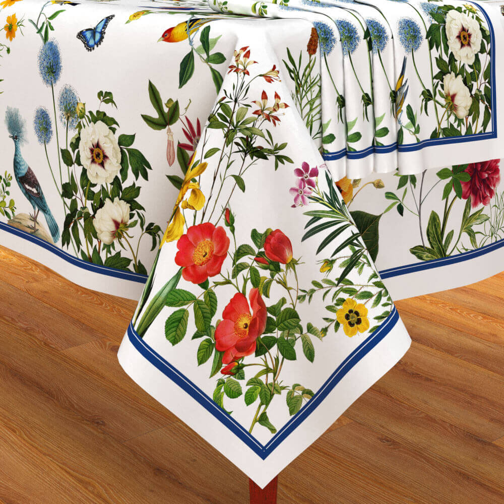 Flowers and Birds Tablecloth and Set of 4 Napkins