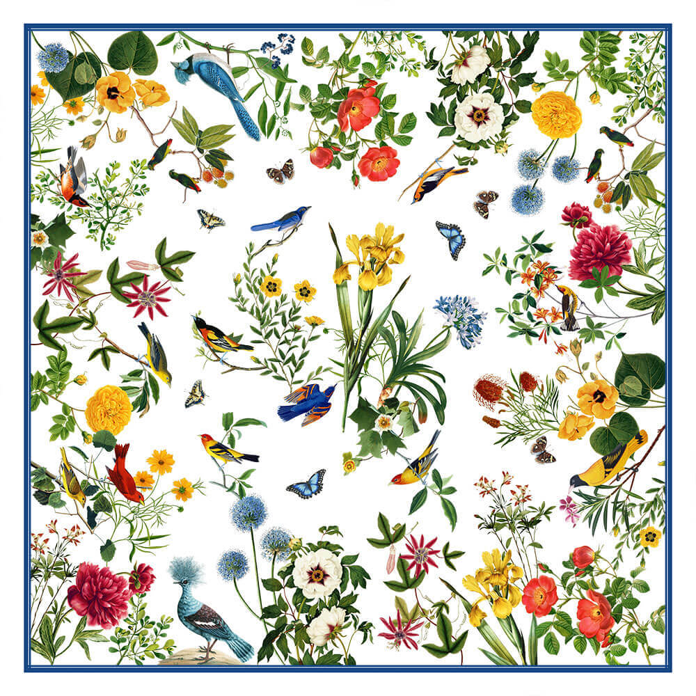 Flowers and Birds Tablecloth and Set of 4 Napkins