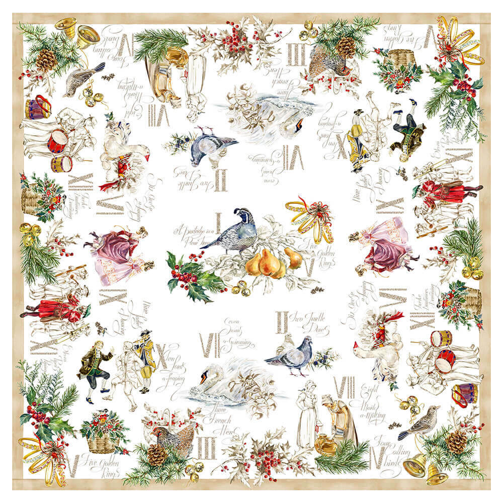 12 Days of Christmas  Tablecloth Accompanied by a set of 4 Napkins and Two Tea Towels