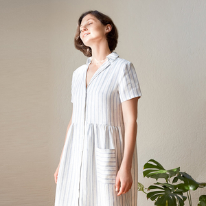 Jane — Gathered Shirt Dress With Notched Collar, Type - PDF