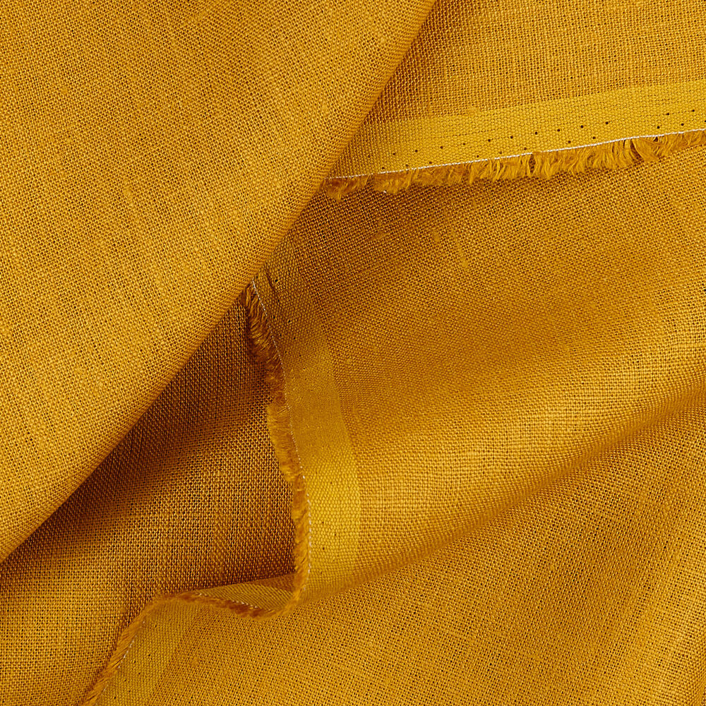 4C22 Rustic  100% Linen Fabric Autumn Gold Softened