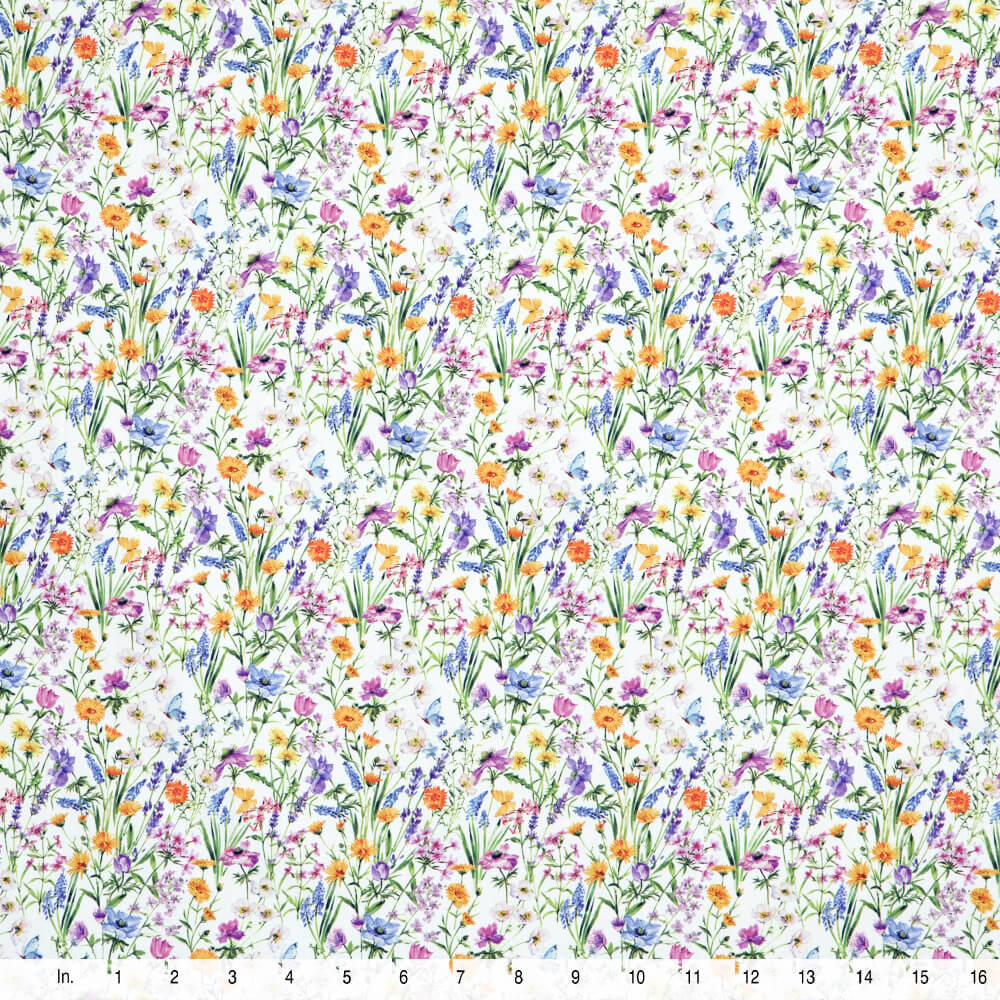 IC012 Poplin 100% Cotton Fabric White / Mlt Mary Softened