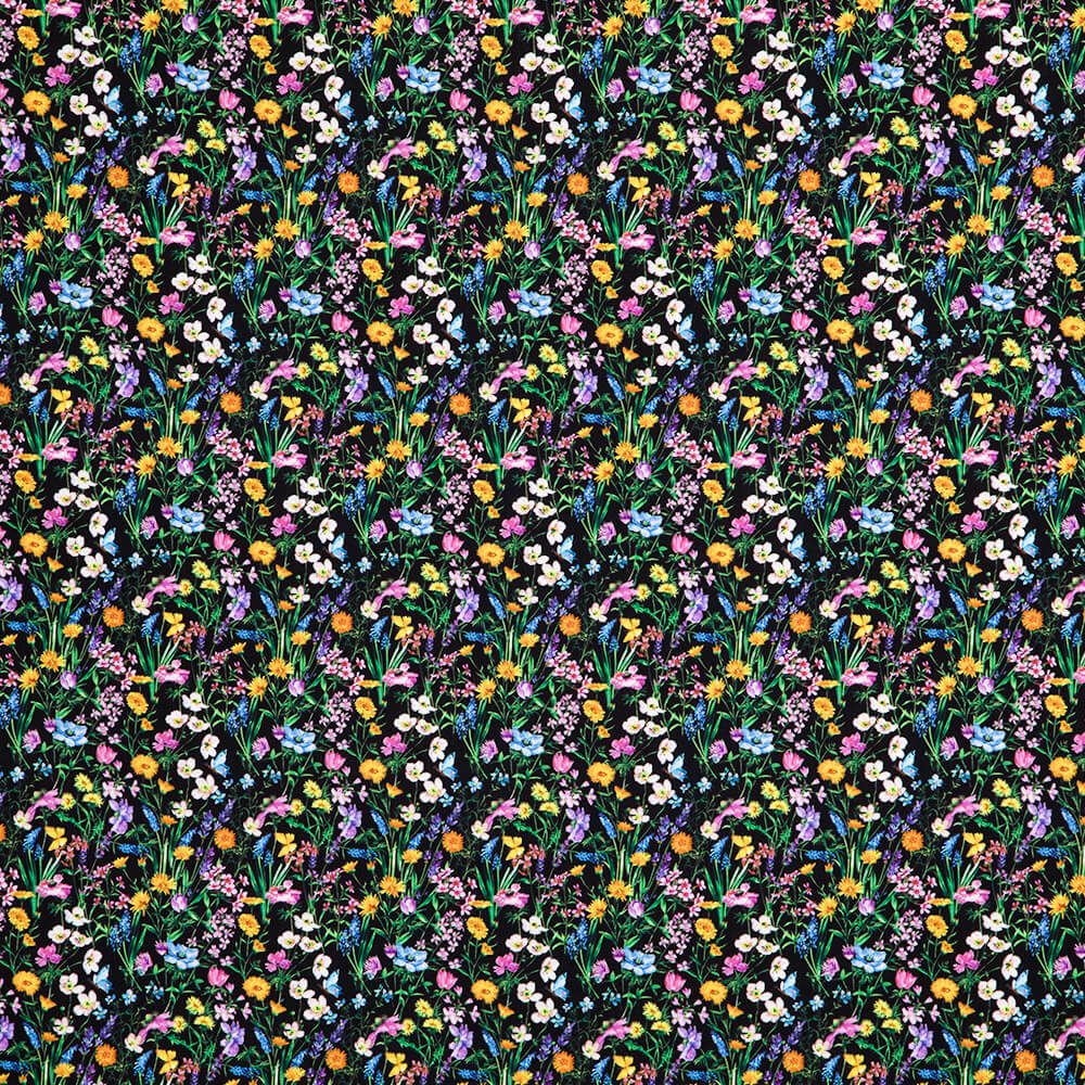 IC012 Poplin Black / Mlt Mary 100% Cotton Fabric