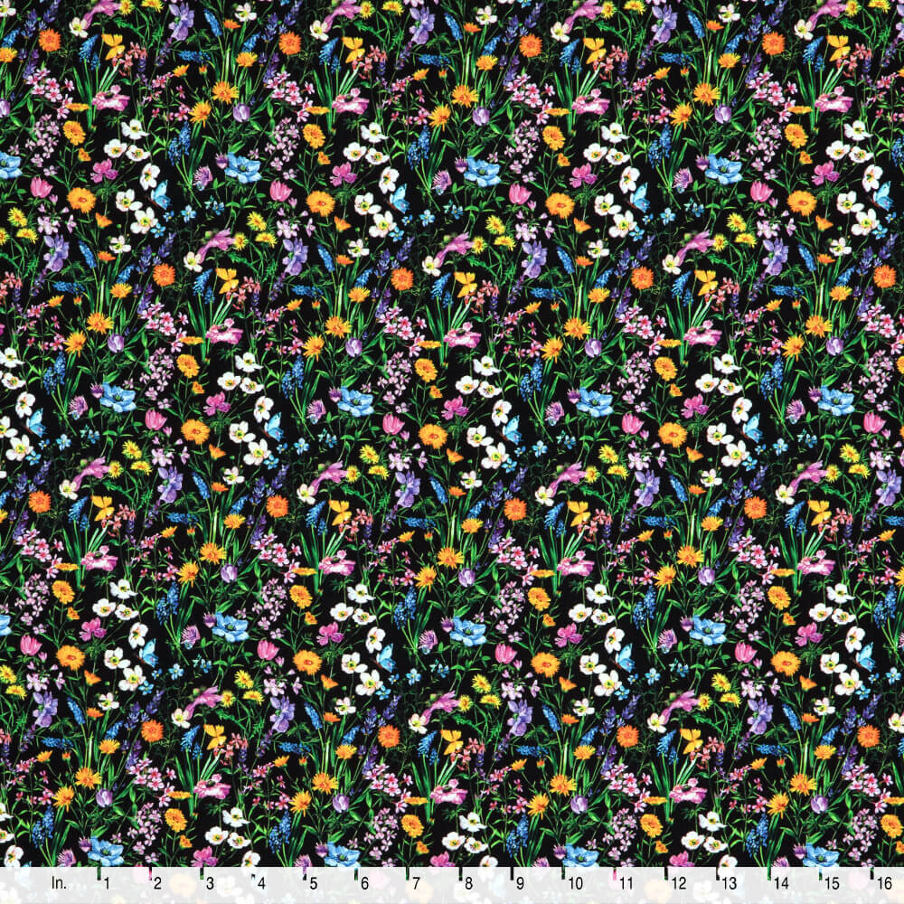 IC012 Poplin 100% Cotton Fabric Black / Mlt Mary Softened