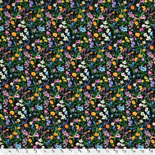 IC012 Poplin 100% Cotton Fabric Black / Mlt Mary Softened