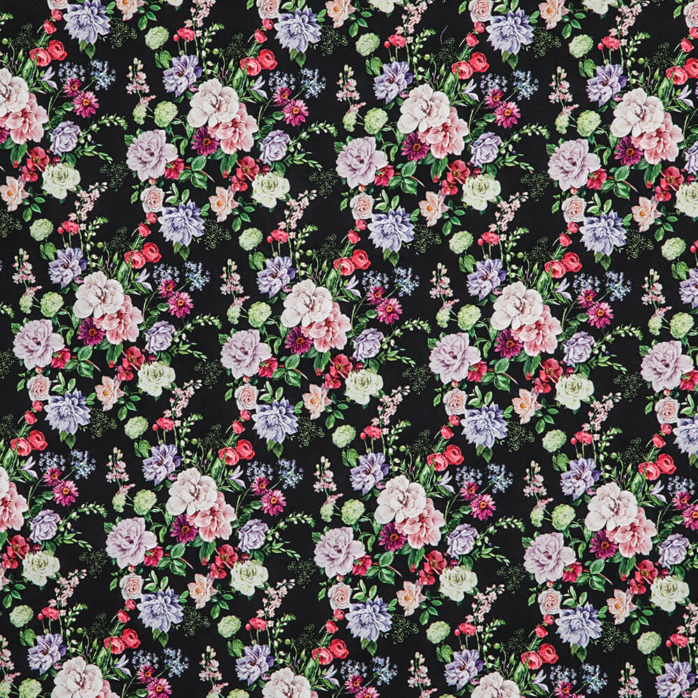 IC012 Poplin Black / Mlt Miranda   100% Cotton Fabric
