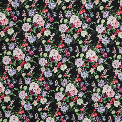 IC012 Poplin Black / Mlt Miranda   100% Cotton Wholesale Fabric by the Bolt
