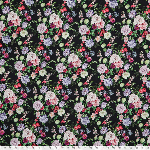 IC012 Poplin 100% Cotton Fabric Black / Mlt Miranda   Softened