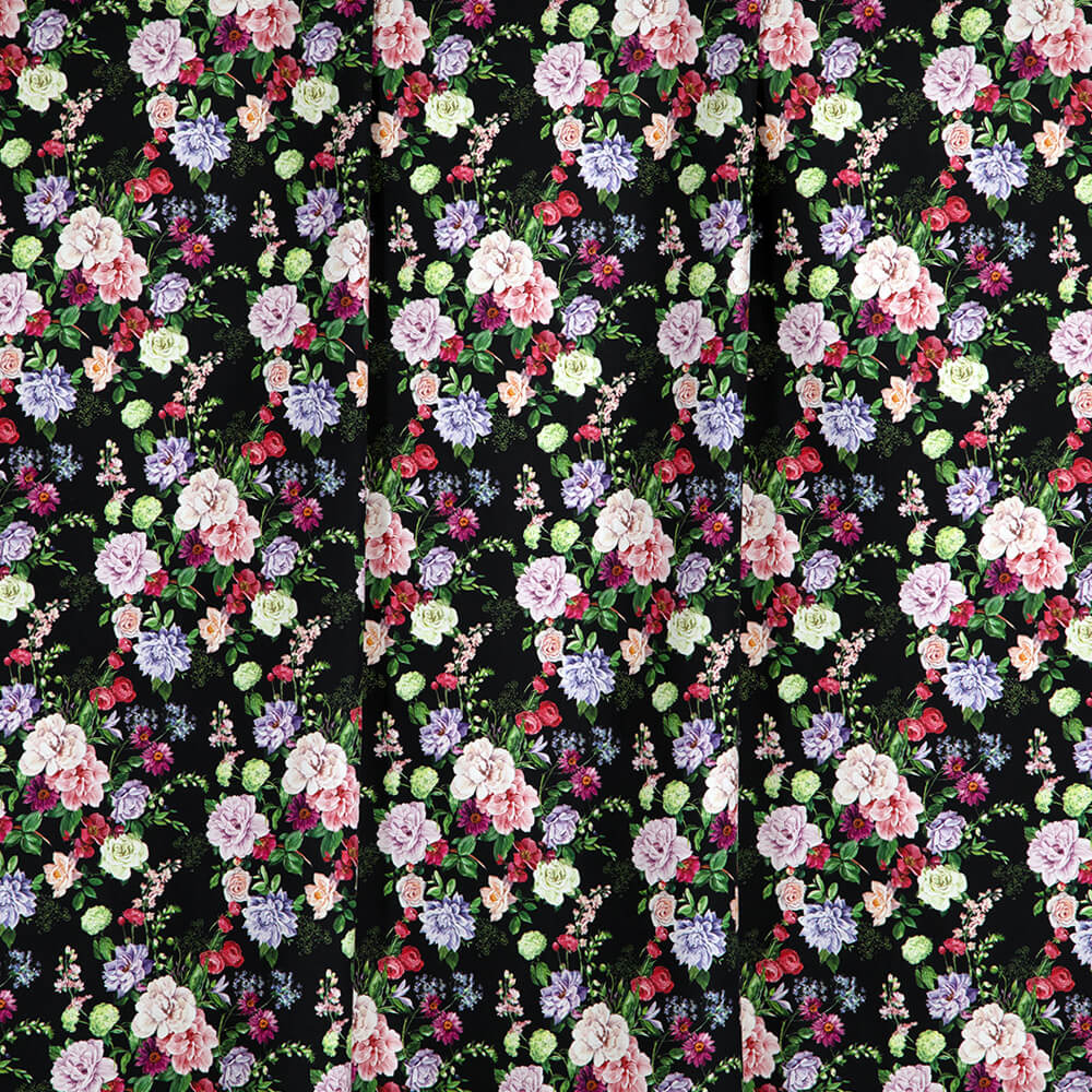 IC012 Poplin 100% Cotton Fabric Black / Mlt Miranda   Softened