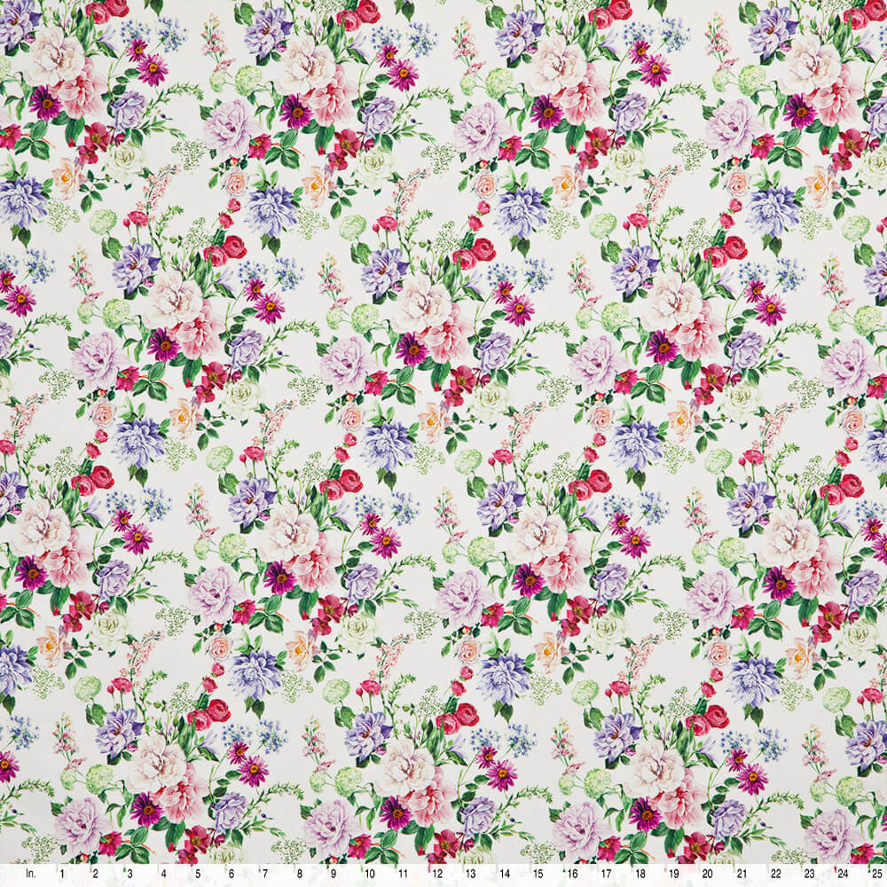 IC012 Poplin 100% Cotton Fabric White / Mlt Miranda  Softened