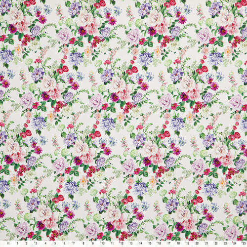 IC012 Poplin 100% Cotton Fabric White / Mlt Miranda  Softened