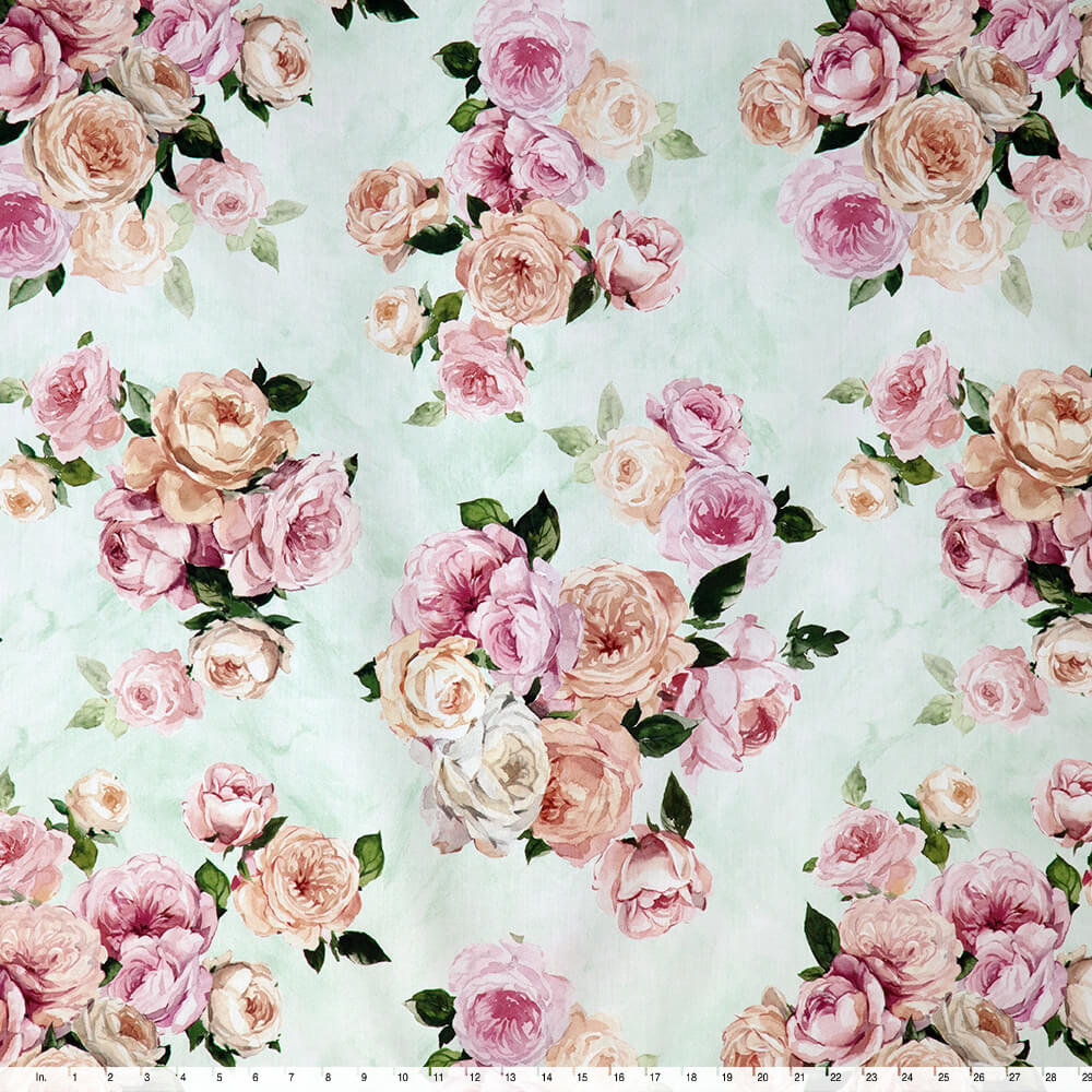 IC012 Poplin 100% Cotton Fabric Pale Aqua / Mlt Patricia Softened