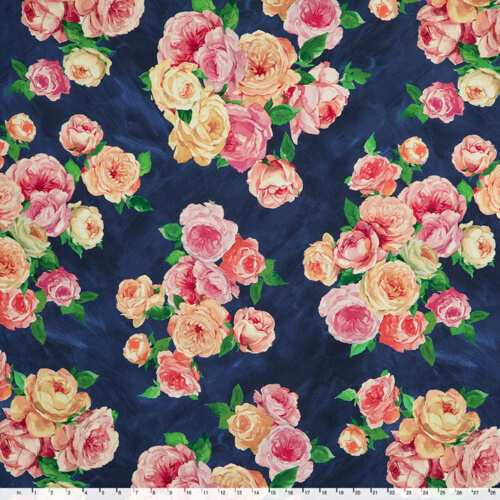 IC012 Poplin 100% Cotton Fabric Midnight Blue / Mlt Patricia Softened