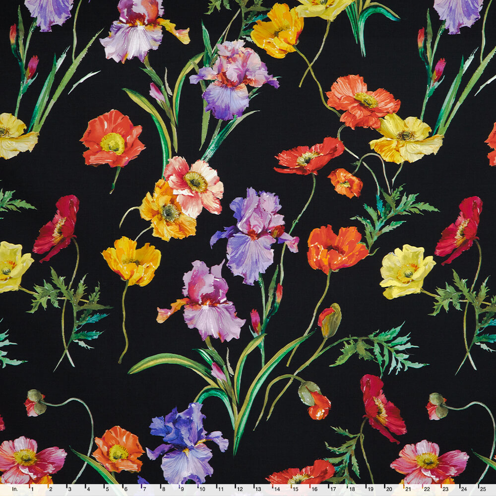 IC012 Poplin 100% Cotton Fabric Black / Mlt Barbara Softened