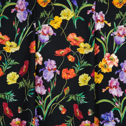 IC012 Poplin 100% Cotton Fabric Black / Mlt Barbara Softened