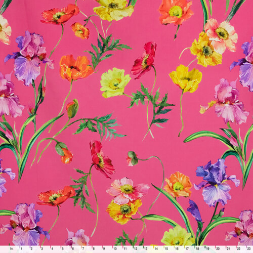 IC012 Poplin 100% Cotton Fabric Raspberry Rose / Mlt Barbara Softened