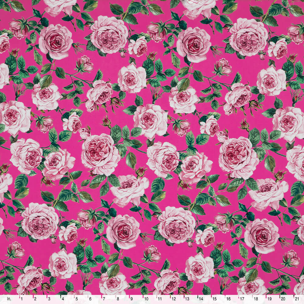 IC012 Poplin 100% Cotton Fabric Raspberry Rose / Mlt Susan Softened