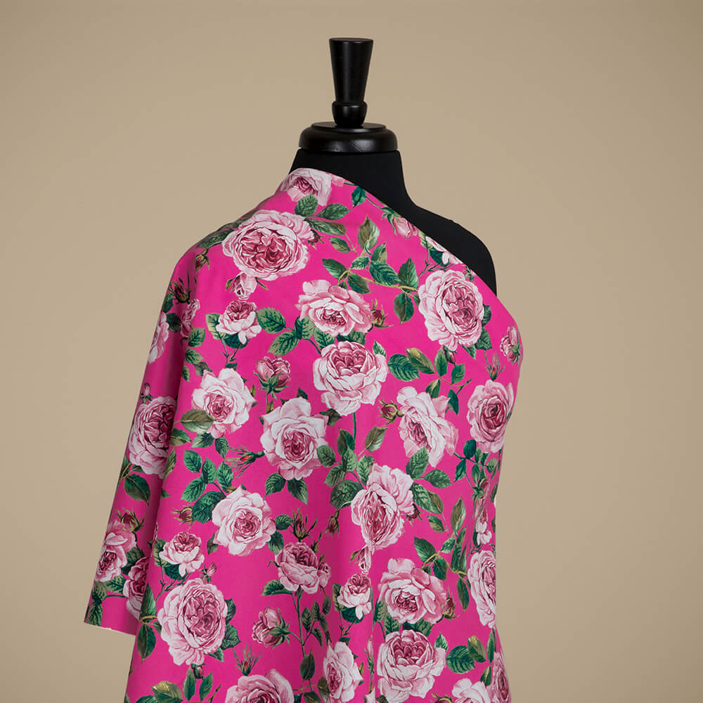 IC012 Poplin 100% Cotton Fabric Raspberry Rose / Mlt Susan Softened