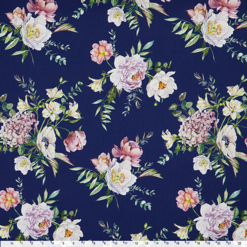 IC012 Poplin 100% Cotton Fabric True Navy / Mlt Amelia Softened