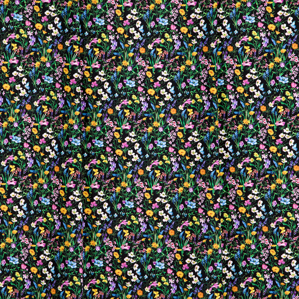 IC012 Poplin 100% Cotton Fabric Black / Mlt Mary Softened