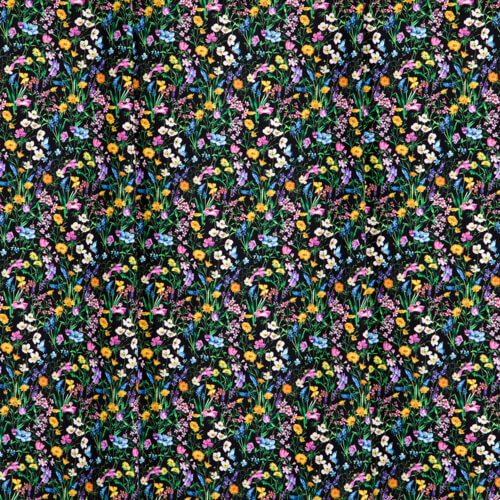 IC012 Poplin 100% Cotton Fabric Black / Mlt Mary Softened