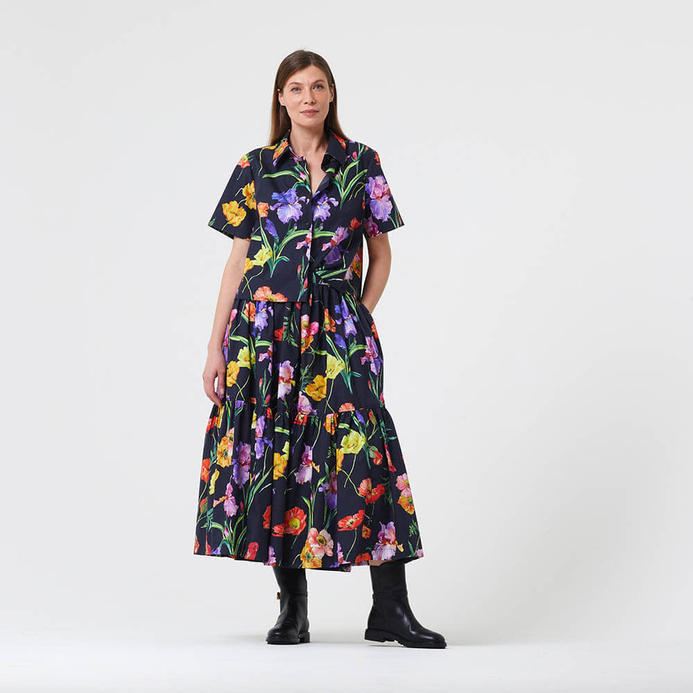 IC012 Poplin 100% Cotton Fabric Black / Mlt Barbara Softened