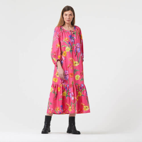 IC012 Poplin 100% Cotton Fabric Raspberry Rose / Mlt Barbara Softened