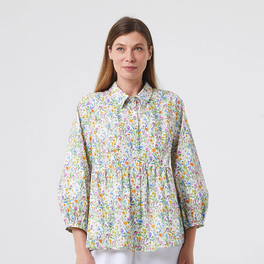 IC012 Poplin 100% Cotton Fabric White / Mlt Mary Softened