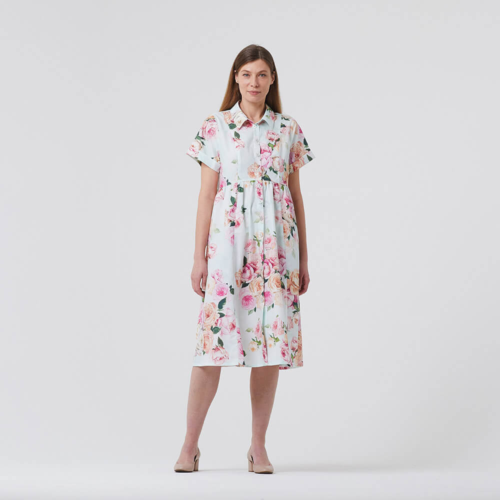 IC012 Poplin 100% Cotton Fabric Pale Aqua / Mlt Patricia Softened