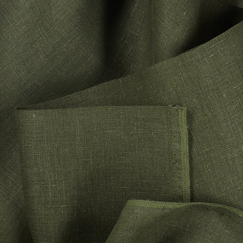 4C22 Rustic  100% Linen Fabric Moss Softened
