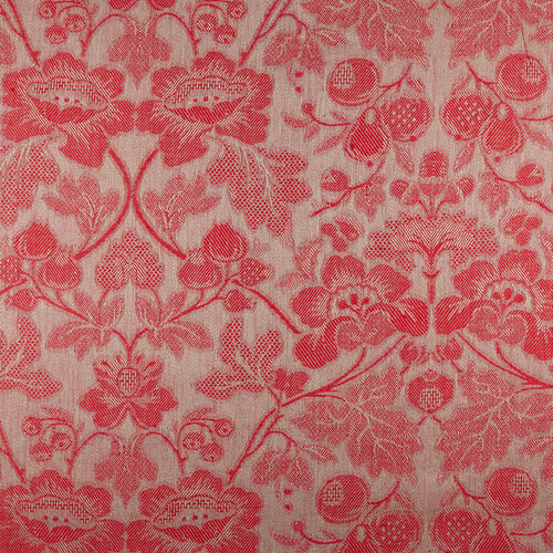 IL098 Jacquard Natural / Crimson - Loire 100% Linen Wholesale Fabric by the Bolt