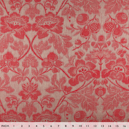 IL098 Jacquard 100% Linen Fabric Natural / Crimson - Loire Fs Signature Finish