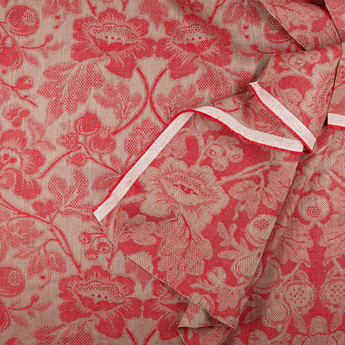 IL098 Jacquard 100% Linen Fabric Natural / Crimson - Loire Fs Signature Finish