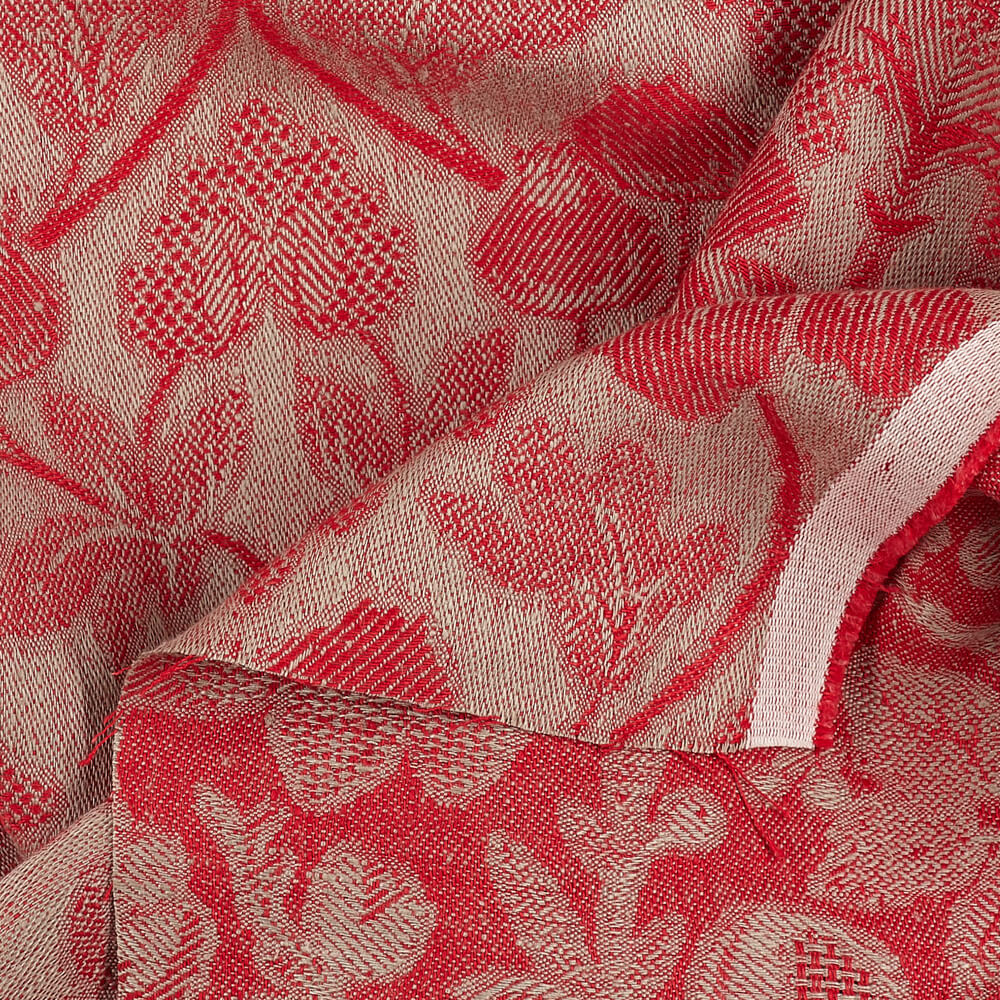 IL098 Jacquard 100% Linen Fabric Natural / Crimson - Loire Fs Signature Finish