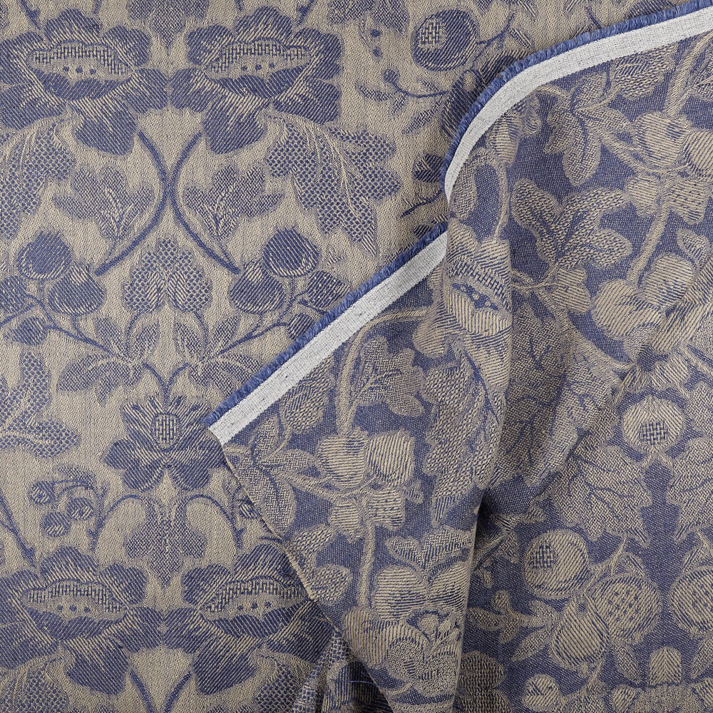 IL098 Jacquard 100% Linen Fabric Natural / Insignia Blue - Loire Fs Signature Finish