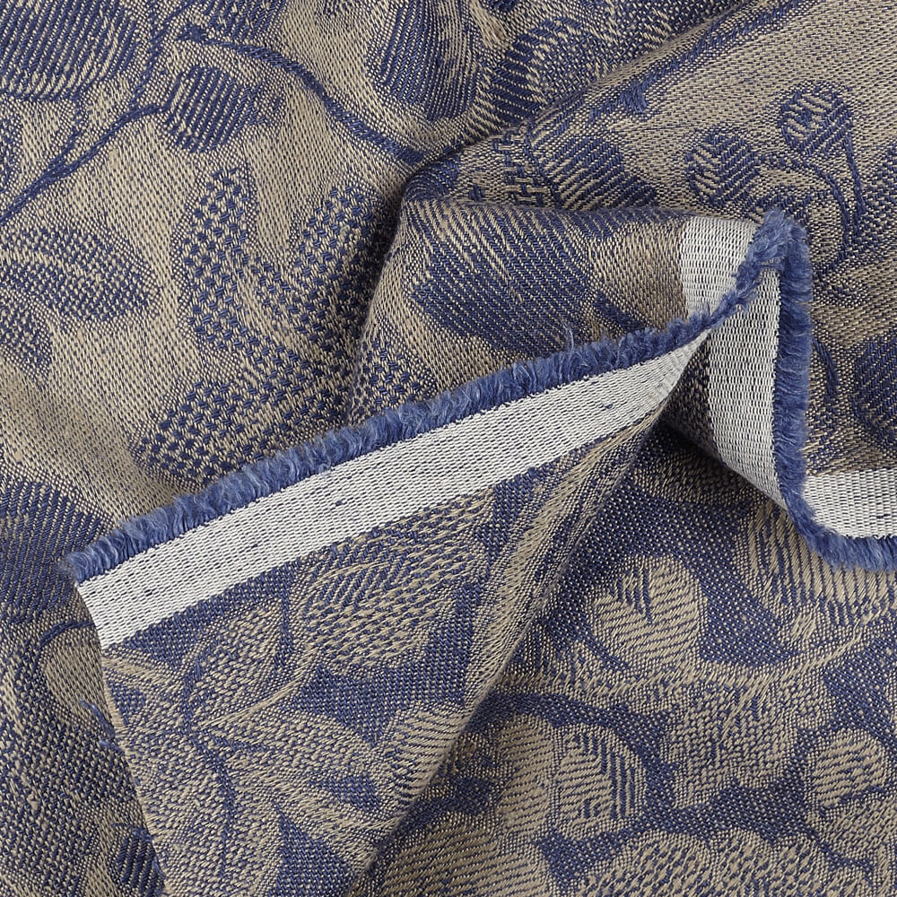 IL098 Jacquard 100% Linen Fabric Natural / Insignia Blue - Loire Fs Signature Finish