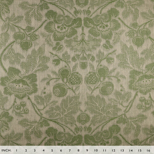 IL098 Jacquard 100% Linen Fabric Natural / Evergreen - Loire Fs Signature Finish
