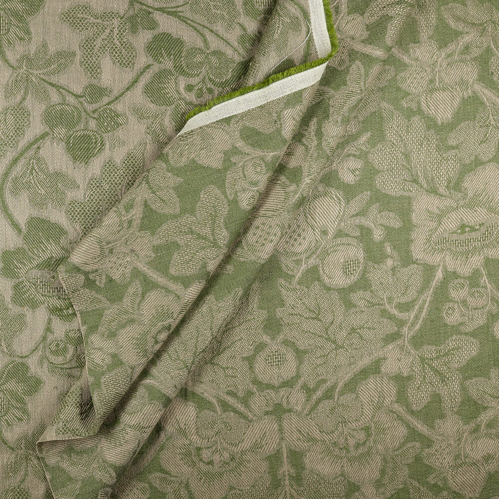 IL098 Jacquard 100% Linen Fabric Natural / Evergreen - Loire Fs Signature Finish