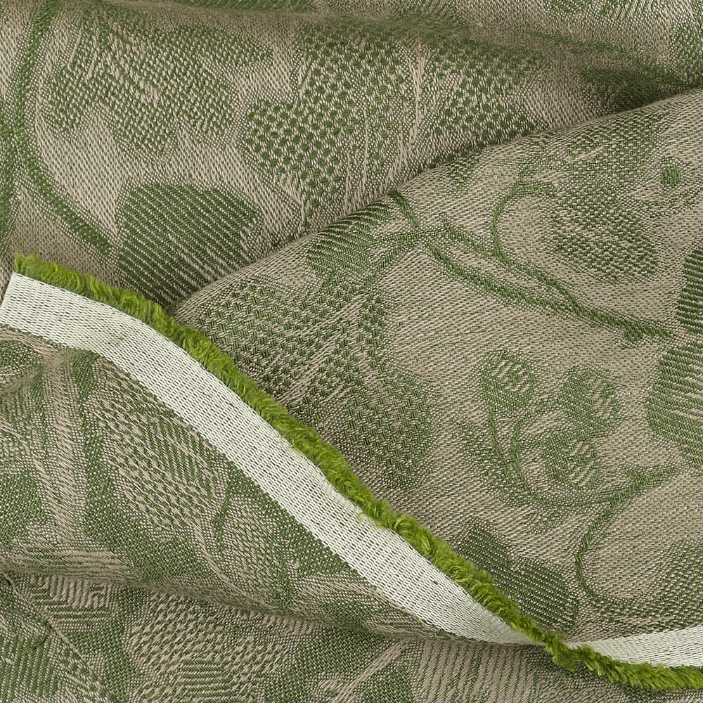 IL098 Jacquard 100% Linen Fabric Natural / Evergreen - Loire Fs Signature Finish