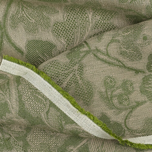 IL098 Jacquard 100% Linen Fabric Natural / Evergreen - Loire Fs Signature Finish