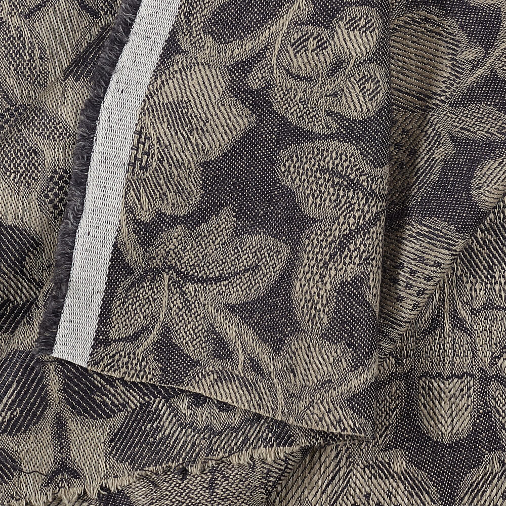 IL098 Jacquard 100% Linen Fabric Natural / Black - Loire Fs Signature Finish