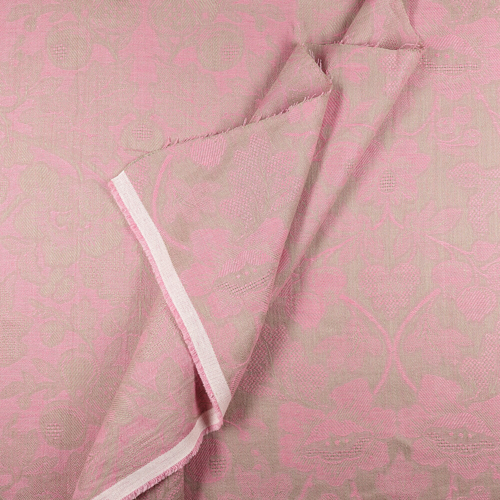 IL098 Jacquard 100% Linen Fabric Natural / Wild Rose - Loire Fs Signature Finish