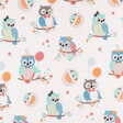 IC008 Owlets BLUE / WHITE Softened 100% Cotton Very Light (2.8 oz/yd<sup>2</sup>)