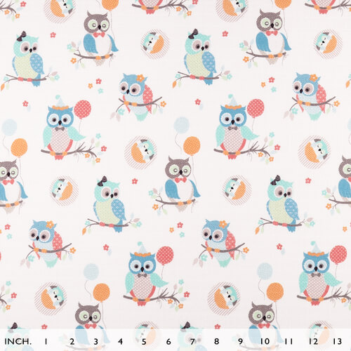 IC008 Muslin 100% Cotton Fabric Blue / White Owlets Softened