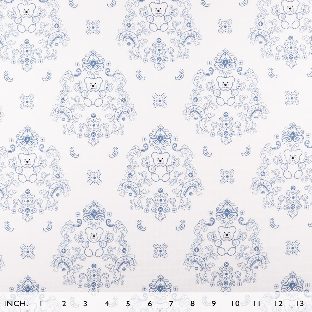 IC008 Muslin 100% Cotton Fabric White / Blue Teddy Bear Softened