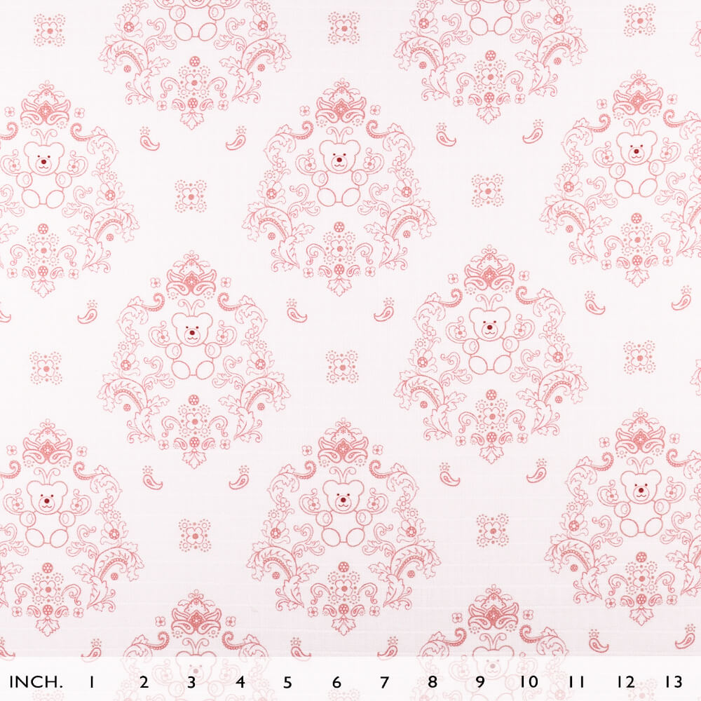 IC008 Muslin 100% Cotton Fabric White / Pink Teddy Bear Softened