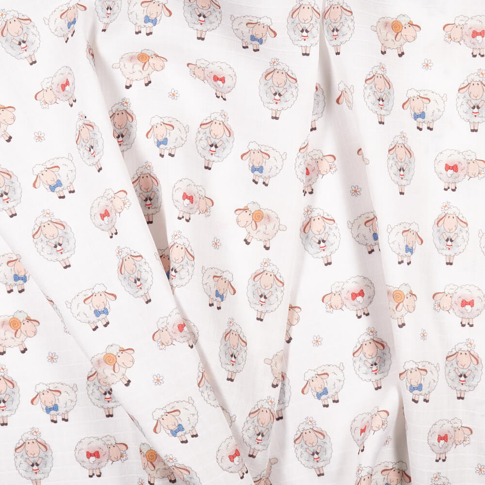 IC008 Muslin 100% Cotton Fabric White / Mlt Soft Sheep Softened