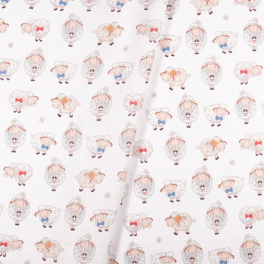 IC008 Muslin 100% Cotton Fabric White / Mlt Soft Sheep Softened