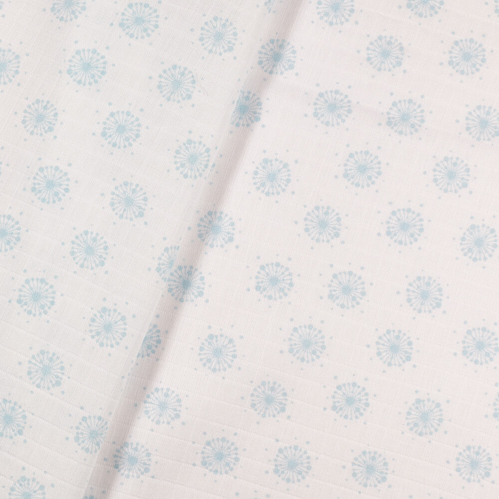 IC008 Muslin 100% Cotton Fabric White / Blue Dandelion Softened